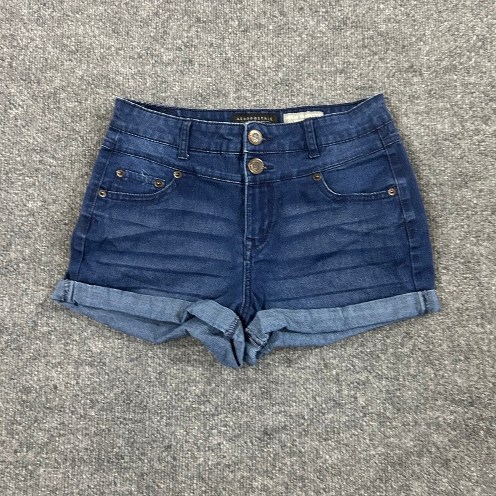 Aeropostale Shorts Womens Size 8 Blue High Waisted Shorty Cuffed Denim Stretch